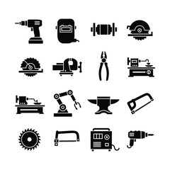 Industrial Tools Icon Set &ndash; Construction Workshop Machinery Vector Collection