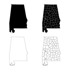 Alabama State Outline and Solid Fill Map Set.