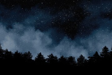 Fototapeta premium Starry Night Sky Over Silhouetted Forest.