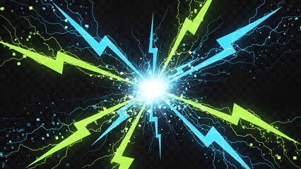 Striking convergence energetic light bursting from a central point in a vibrant electrical display