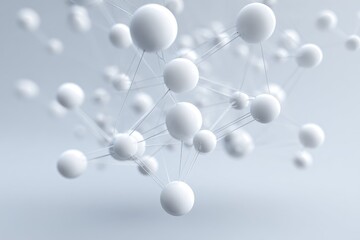 Interconnected white spheres linked by fine lines, soft focus