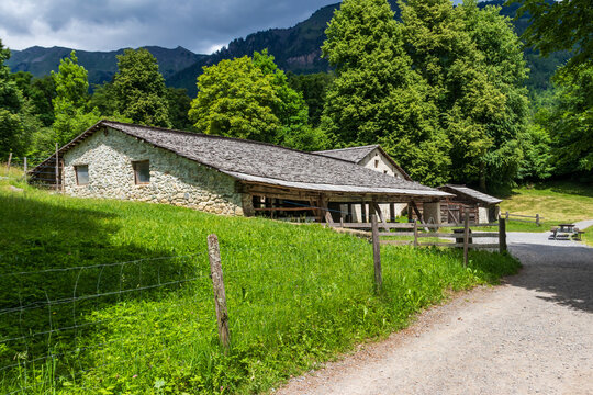 Traditional swiss rural house in Open-Air-Museum Ballenberg in Brienz, Switzerland