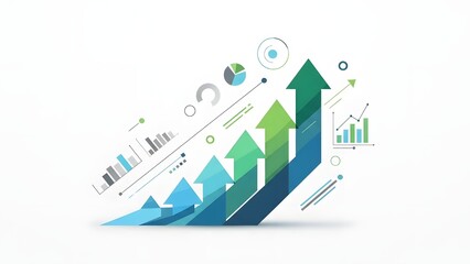 Financial growth concept with ascending arrows graph charts and upward trend on white background