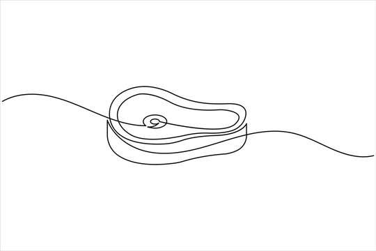 Minimalist single line drawing of a fresh raw beef steak vector illustration