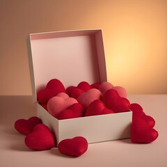 valentines heart plushies in an open gift box
