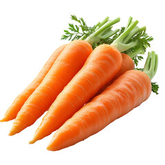 Three fresh carrots displayed against transparent background