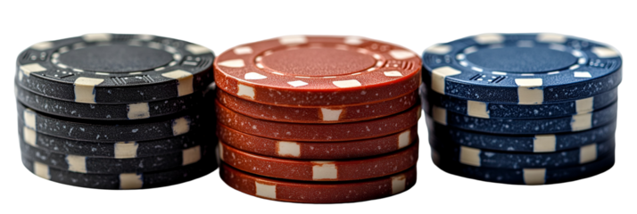 Three gaming dice set against transparent background