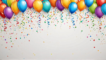 Bunter Party Hintergrund mit schwebenden Ballons und fallendem Konfetti