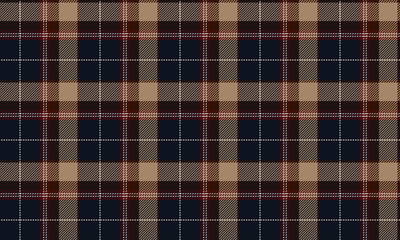 Seamless plaid fabric in navy, beige, red, and white. Classic design, perfect for clothing designs, skirts, trousers, and shirts, adding sophistication and modernity to any fashion style.