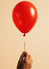 Hand holding pin near balloon