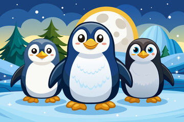 A cute cartoon penguin standing upright in simplified vector style, ideal for winter themes, children illustrations, and educational animal content.
