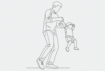 Fototapeta premium Father playfully swinging his little boy in the air with joyful expression