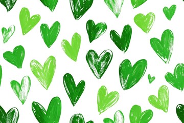 Green Watercolor Heart Pattern Symbolizing Love, Nature and Eco Friendly Romantic Designs