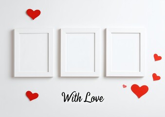 Minimal Love Gallery Wall Mockup with Three Empty Frames for Valentine, Family or Wedding Memories
