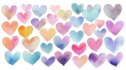 Pastel Watercolor Hearts Set for Valentine Designs, Wedding Decorations and Romantic Branding