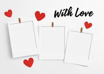 Minimal Love Gallery Wall Mockup with Three Empty Frames for Valentine, Family or Wedding Memories