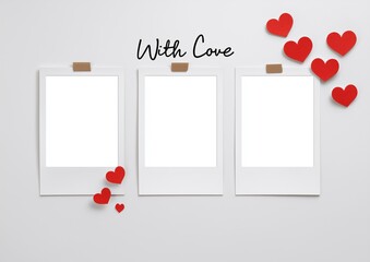 Minimal Love Gallery Wall Mockup with Three Empty Frames for Valentine, Family or Wedding Memories