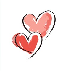 Minimal Two Red Hearts Illustration Symbolizing Love, Relationship and Valentine Romantic Concept