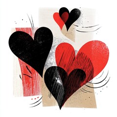 Abstract Heart Illustration in Red and Black for Modern Art Prints, Posters and Creative Love Concepts