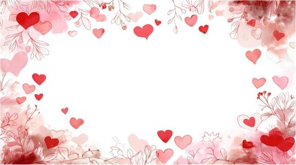 Watercolor Heart Frame with Floral Elements for Valentine Invitations, Love Letters and Wedding Design