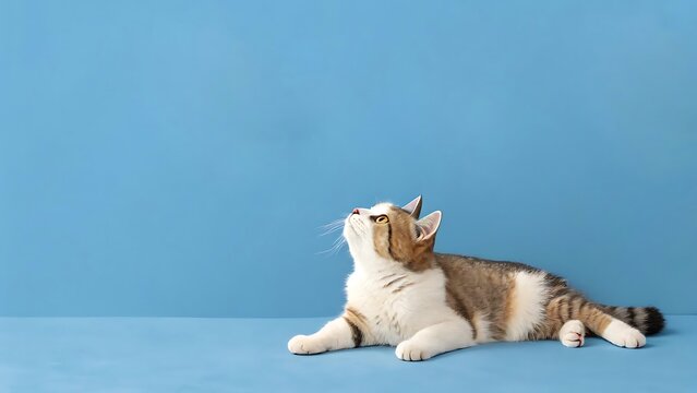 Curious kitten lying on blue background - Powered by Adobe