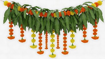 Beautiful Marigold and Green Leaf Toran Bandhanwar for Indian Festival, Wedding Ceremony and Ethnic Home Entrance Decor