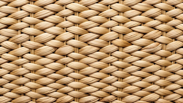 Close-up of thick woven natural wicker or rope basket texture