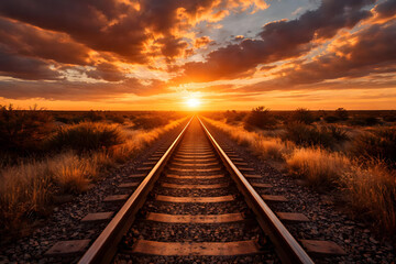 Obraz premium railway in the sunset