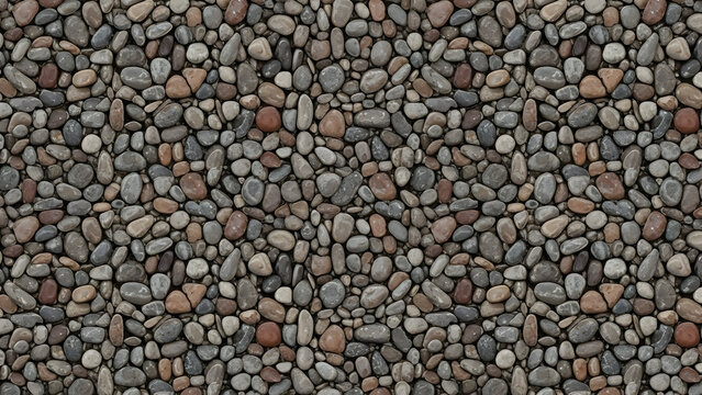 Seamless texture of dark gray and brown river or beach pebbles