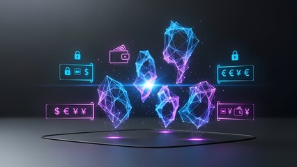 Futuristic digital finance concept with secure currency exchange and blockchain technology