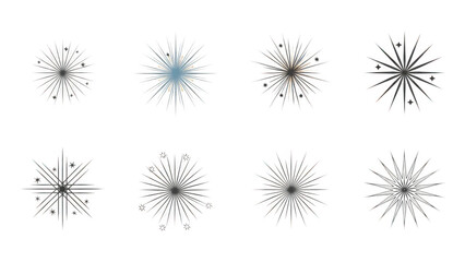 Collection of starburst designs isolated on transparent background
