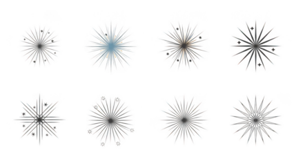 Collection of starburst designs isolated on transparent background