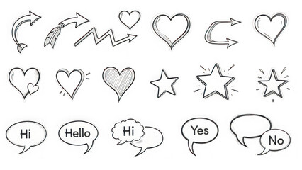 Hand-drawn icons collection isolated on transparent background