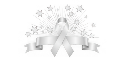 Silver ribbon with stars isolated on transparent background