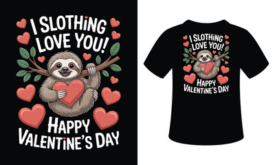 Fototapeta premium Sloth valentine's day t-shirt design isolated