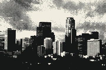 Hand-drawn city skyline vector illustration. Retro engraving style city for creative design. Eps 10