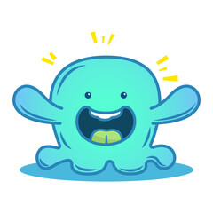 Obraz premium Cute Blue Slime Monster Cartoon Vector Illustration, Happy Little Creature Mascot