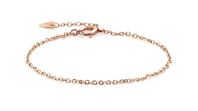 Elegant rose-gold bracelet, dainty chain with adjustable closure, isolated on a white backdrop. Shows detail