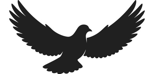 Obraz premium Black silhouette of a dove with outstretched wings in flight bird white