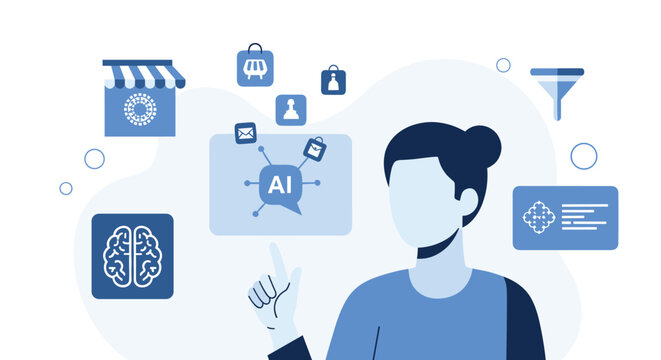 E-commerce personalization concept illustrating how artificial intelligence analyzes customer data to enhance online shopping.