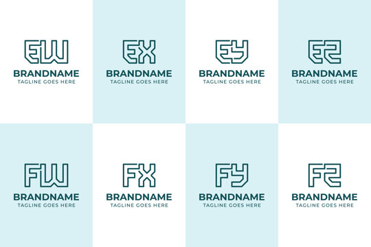 Letters EW EX EY EZ FW FX FY FZ Monogram Logo Set, for WE XE YE ZE WF XF YF ZF Initials