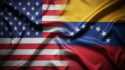 Fototapeta premium American and Venezuelan flags combined in elegant fabric