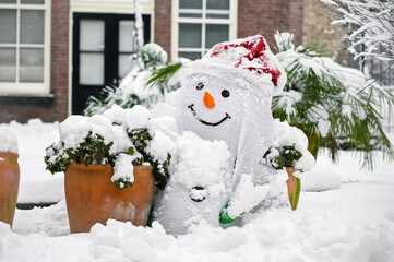 Happy snowman outside in the show