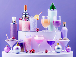 a white cake with various types of drinks