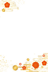 高級感のある 和柄 梅 フレーム 背景 正月 新年 年賀状 2026年　縦