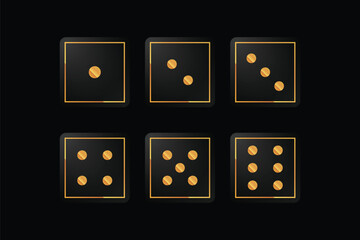 Luxury Golden Dice Icons Set with Numbers One to Six on Elegant Minimalist Black Background