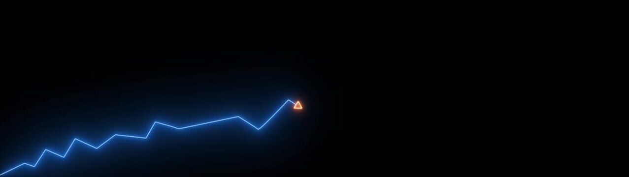 Abstract neon arrow growth , success concept. Profit growing icon animation. Growing business graph symbol .On black background.