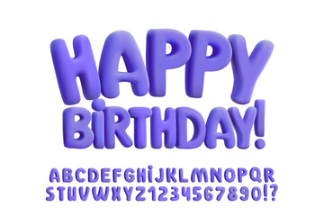 3D inflatable balloon font, plasticine rubber effect. Glossy purple candy bubble letter isolated. Chubby retro abc, festive Y2K aesthetic. Birthday party poster, playful design. Children title display
