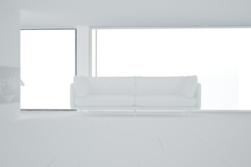modern room with sofa and plant in white color interior design. 3D illustration