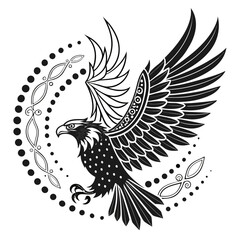 Obraz premium Monochrome ornamental eagle vector illustration with decorative details. Perfect for tattoo art, posters, merchandise, and artistic or symbolic designs.